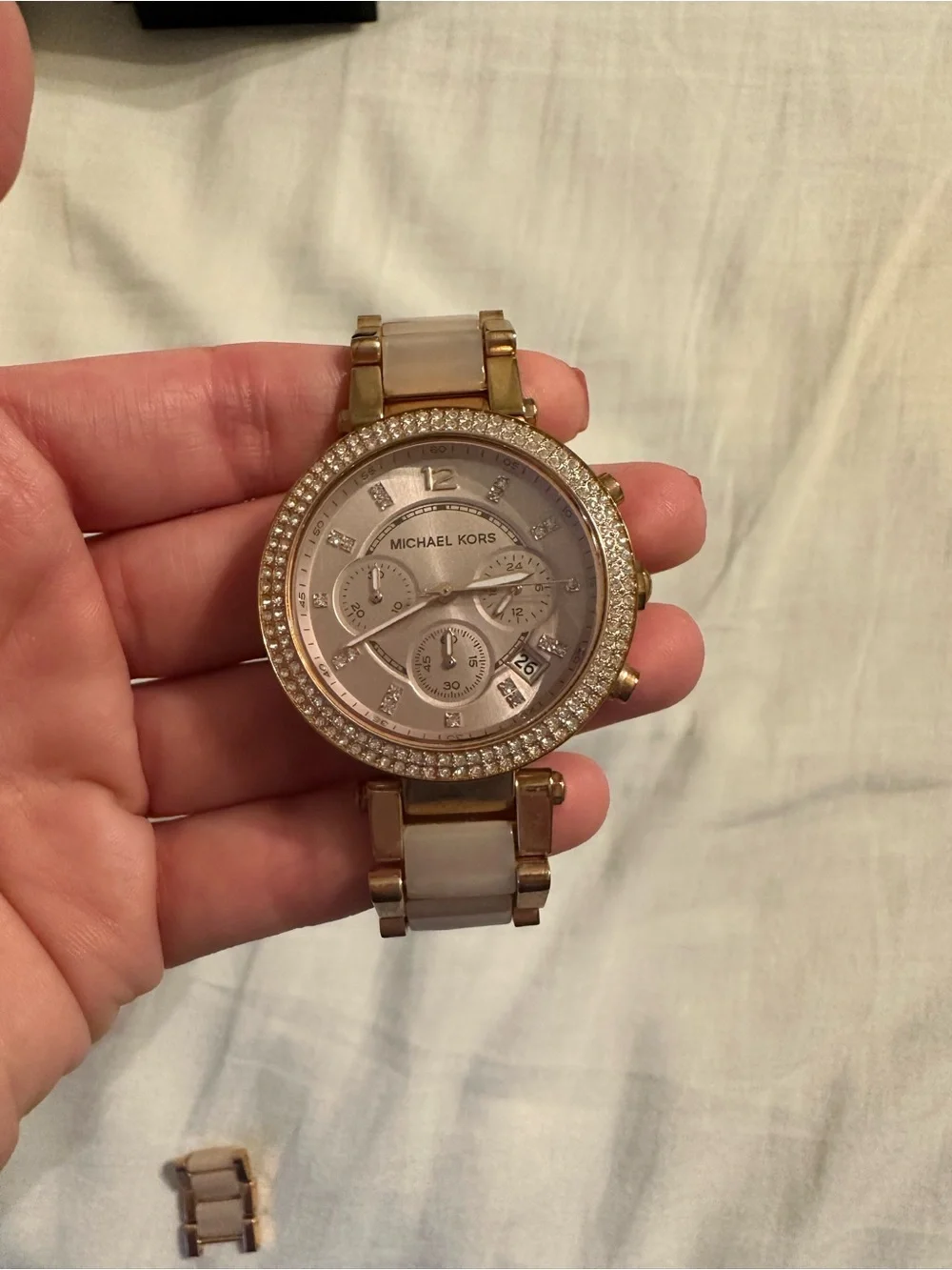 Michael Kors Rose Gold and Cream Tone Crystal-Accented Bracelet Watch